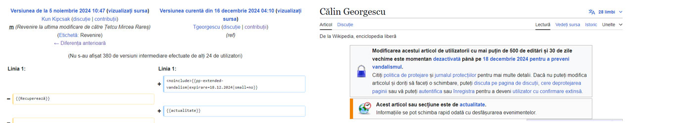 Calin Georgescu - pagina Wikipedia modificata agresiv