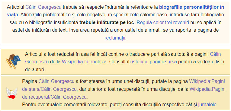 Raspunsul Wikipedia pagina Calin Georgescu discutii